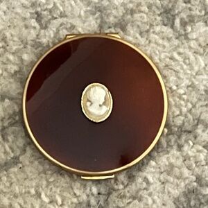 Vintage ‘Stratton’ Stamped Brown/Burgandy and Gold Compact with Cameo
